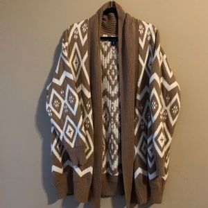 Tan & White Aztec Type Print Long Sweater